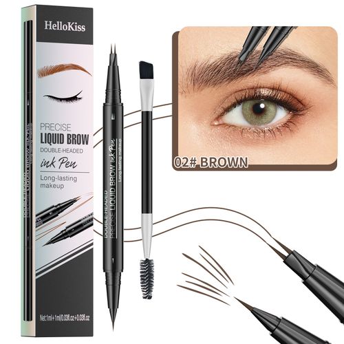 Microblading Eyebrow Pen Waterproof, Eyebrow Pencil, Brow Pencil 2-in-1 Dual-EndedMicroblading Eyebrow Pen with MicroFork-Tip and Precise Brush for Natural Makeup All Day