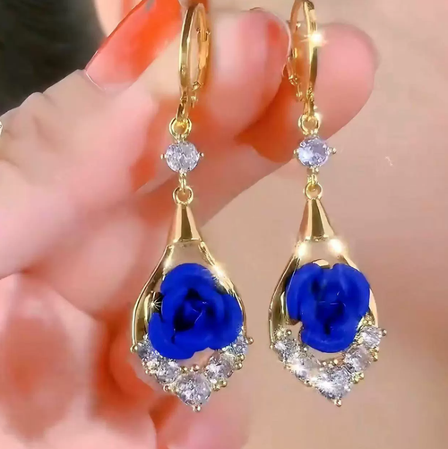 Kleyn's blue flower earrings - elegant and luxurious high-end style women's ear studs with delicate ear clasps, new trendy jewelry pieces