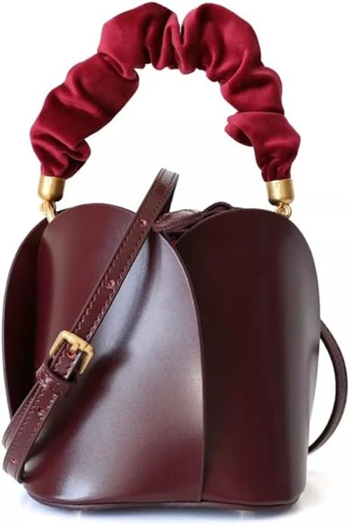 JSEIAJB Solid Color Handbag Bucket Bag Ladies Drawstring Shoulder Bag