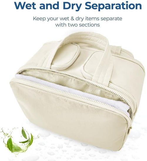 Toiletry Bag, Meonsopoli Large Capacity Storage Bags Wide-Open Travel Cosmetic Bag, Waterproof Portable Pouch Open Flat Toiletry Bags, Dry-and-Wet Separation (Blue)
