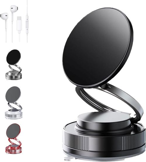 360° Foldable Magnetic Phone Mount, Mag Lock 360 Rotatable and Retractable Adjustable Vacuum Magnetic Suction Cup Car Phone Holder Mount for Your Car/Gym/Bike Mirror Handlebar (Black)