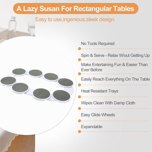 Swivel tray for table, swivel platform for long rectangular tables, swivel tray to serve 360°, swivel dish for kitchen, 8 trays