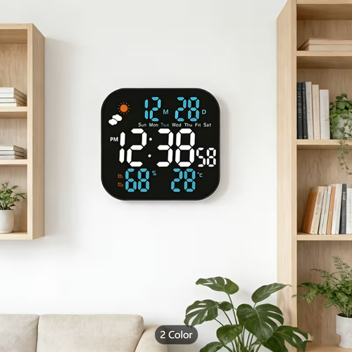 Digital Wall Clock with Temperature Calendar LED Digital Alarm Clock for Living Room Kitchen Classroom Decor Clocks