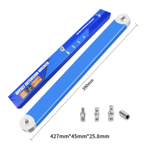 15 Inches Offset Extension Wrench High Carbon Steel Tight Reach Extension Wrench Set with 4 Drive Adapters  Universal Extension Wrench for Hard to Reach Fasteners