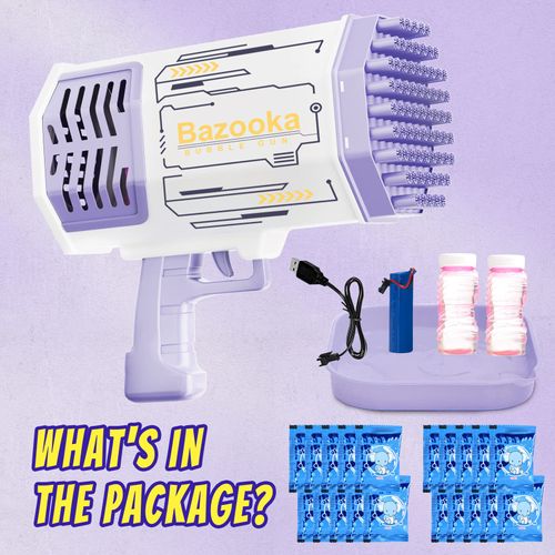 69 Holes Bazooka Bubble Gun - Rocket Boom Bubble Blower Extremely Large Number of Bubbles - Bubble Machine Gun with 2 Bubble Solution Refills - Purple