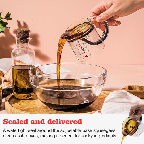 4-in-1 Adjustable Measuring Cup with Space-Saving Base, for Peanut Butter Easy to Clean Kitchen Cooking and Baking Cups with Push Design (1Pcs)