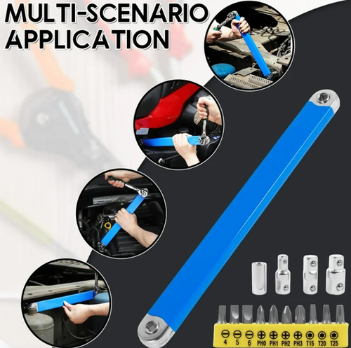 15 Inches Offset Extension Wrench High Carbon Steel Tight Reach Extension Wrench Set with 4 Drive Adapters  Universal Extension Wrench for Hard to Reach Fasteners