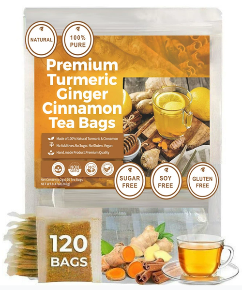 60.120 Tea Bags - Anti-Inflammaheb Loose Leaf Tea, 100% Natural from Ginger, Turmeric, Peppermint, Black Pepper, Cinnamon. Made with Natural Material Tea Bags. No Sugar, No Caffeine, No Gluten, Vegan. (60.120 Tea Bags)