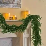 Btomtd 180cm Artificial Norfolk Rattan Garland Christmas Decor for Table Fireplace Wall Home Decoration with Vines, Green