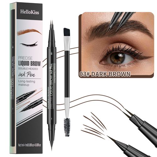 Microblading Eyebrow Pen Waterproof, Eyebrow Pencil, Brow Pencil 2-in-1 Dual-EndedMicroblading Eyebrow Pen with MicroFork-Tip and Precise Brush for Natural Makeup All Day