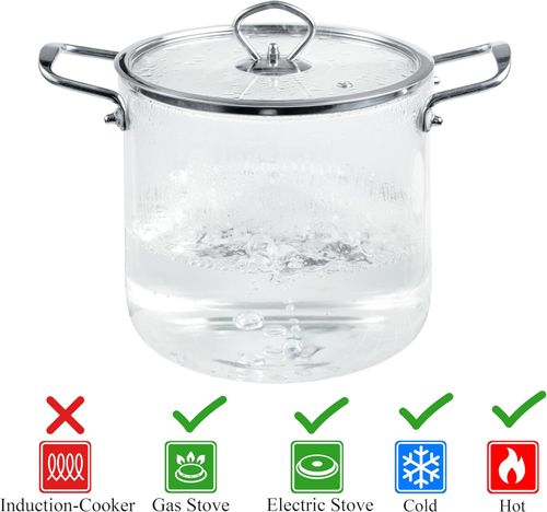 Glass Pot Saucepan with Lid Cover -  Heat-Resistant Simmer Pot for for Stove top Pasta, Soup, Stock Pot - Perfect for Electric & Gas Stoves Borosilicate