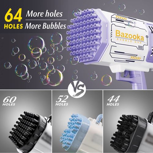 69 Holes Bazooka Bubble Gun - Rocket Boom Bubble Blower Extremely Large Number of Bubbles - Bubble Machine Gun with 2 Bubble Solution Refills - Purple