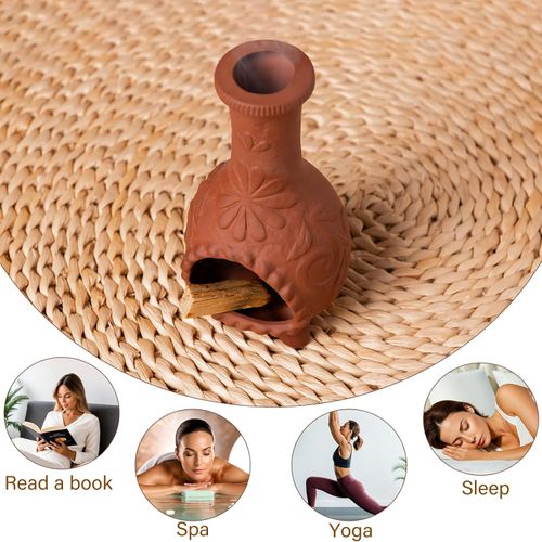 Palo Santo Mini Chiminea - Elegante soporte de incienso de cerámica para limpieza y relajación - Soporte de textura de salvia hecho a mano, ideal para meditación y altares - Diseño duradero para quemar palos