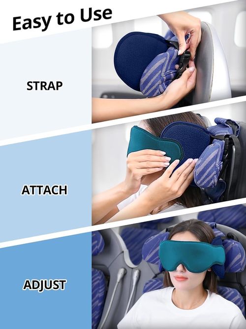 Travel Pillows for Airplanes, Travel Accessories for Long Flight, 360° Head Support Soft Airplane Pillow with Eye Mask for Sleeping, Stop Bobblehead, Light Black