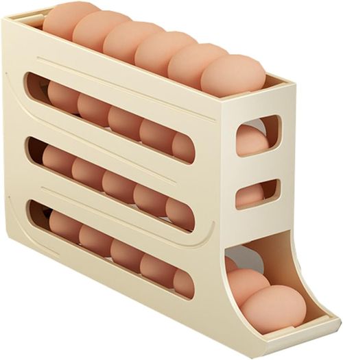 4 Tiers Egg Holder for Fridge Automatic Rolling Fridge Egg Container Large Capacity Egg Rack for Refrigerator Stackable Egg Dispenser Holder  New Auto Rolling Egg Tray (Yellow)