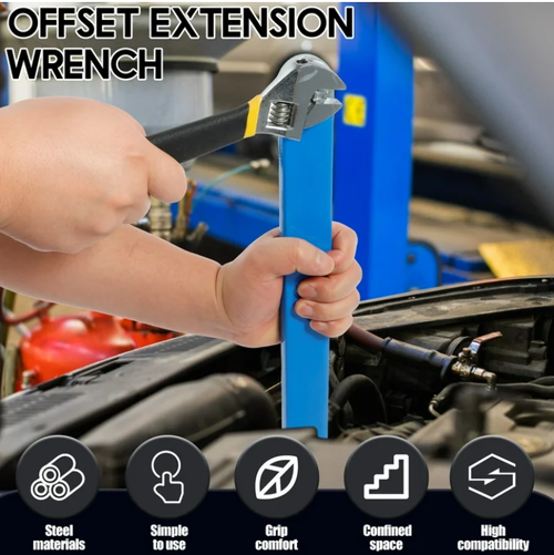 15 Inches Offset Extension Wrench High Carbon Steel Tight Reach Extension Wrench Set with 4 Drive Adapters  Universal Extension Wrench for Hard to Reach Fasteners