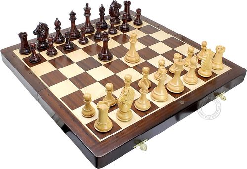 LEAP Wooden Chess Set Magnetic Travel Size 13 Inches - 2 Extra Queens - Magnetic Folding Board, Handmade Portable Travel Chess Board Game Sets with Pieces Storage Slots - All Adults and Beginner