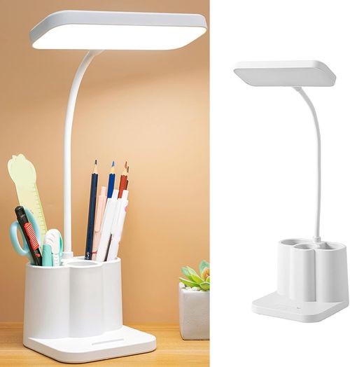 Desk Lamp with Pen Holder, Dimmable Color Adjustable LED Desk Lamp for Dormitory, Bedside and Home Office, Eye Protection Reading Light (Plug in Version)