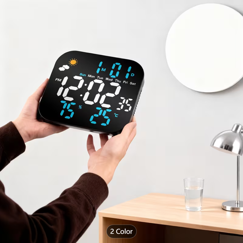 Digital Wall Clock with Temperature Calendar LED Digital Alarm Clock for Living Room Kitchen Classroom Decor Clocks
