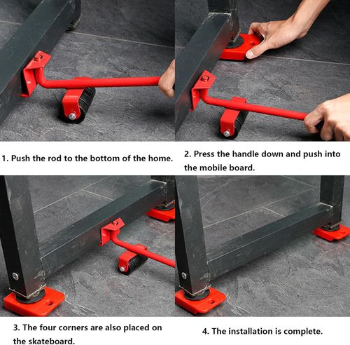 5PCS Furniture Movers Heavy Duty Lifter Tools Sliders Wheels Roller Set with Crowbar 150 KG Capacity for Furniture,Refrigerator, Sofa, Cabinet
