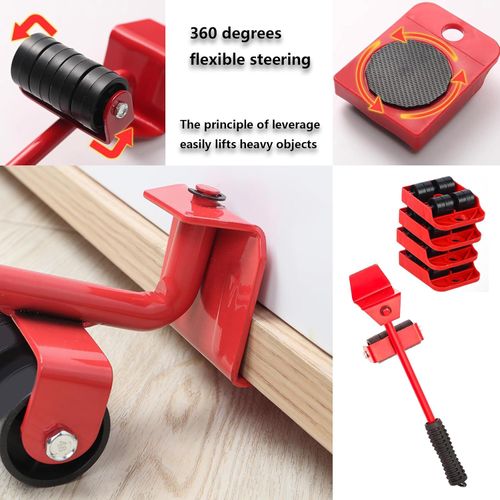 5PCS Furniture Movers Heavy Duty Lifter Tools Sliders Wheels Roller Set with Crowbar 150 KG Capacity for Furniture,Refrigerator, Sofa, Cabinet