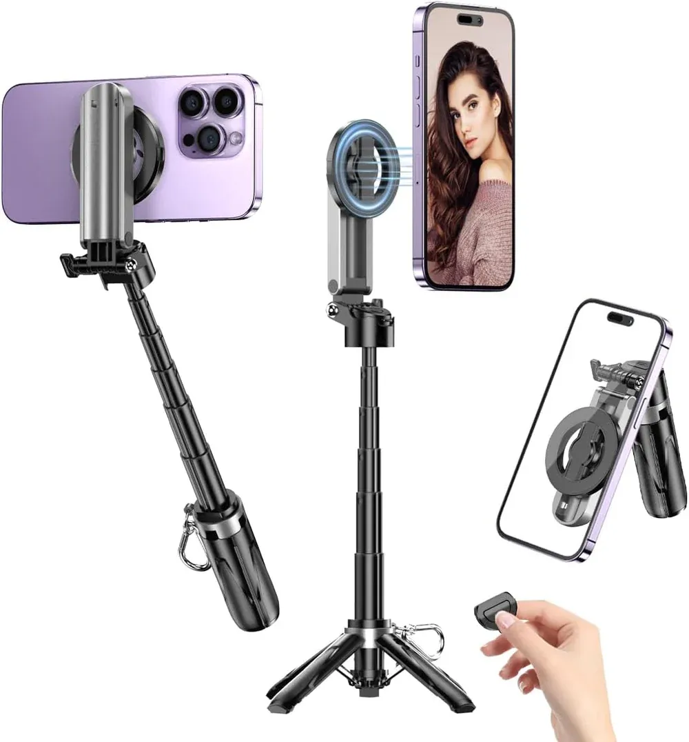 Portable MagSafe Travel Selfie Stick with Remote Control & Magnetic Ring