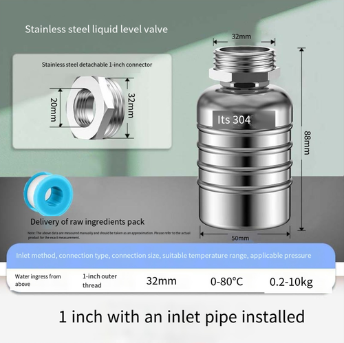 Water Regulator - Water Tank, Steel Float Valve, 304 Stainless Steel, Fully Automatic Water Control, Float Valve, Stainless Steel Float Ball Valve for Water Tank, Pool, Pond