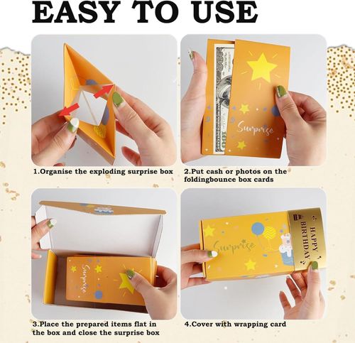 Dxiocli Pop Up Surprise Gift Box with 3D Birthday Card - Explosion Cash Gift Box for Women, Men, Girls, Boys