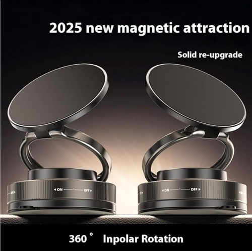 360° Foldable Magnetic Phone Mount, Mag Lock 360 Rotatable and Retractable Adjustable Vacuum Magnetic Suction Cup Car Phone Holder Mount for Your Car/Gym/Bike Mirror Handlebar (Black)