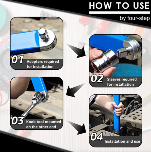 15 Inches Offset Extension Wrench High Carbon Steel Tight Reach Extension Wrench Set with 4 Drive Adapters  Universal Extension Wrench for Hard to Reach Fasteners