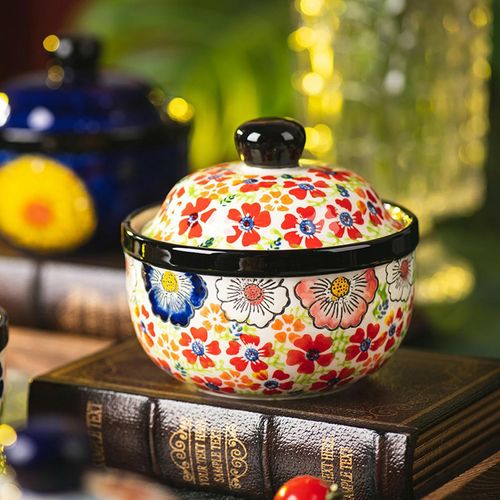 Hand-painted ceramic stew pot for home use, retro style with lid soup Fanhua Impression stew pot