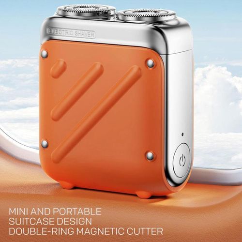 Portable Suitcase Design Double-Ring Magnetic Cutter, Beard Shaver Mini and Portable Suitcase Design, Electric Mini Razor, Rechargeable One-Button Long Lasting for Home Travel (Orange2)