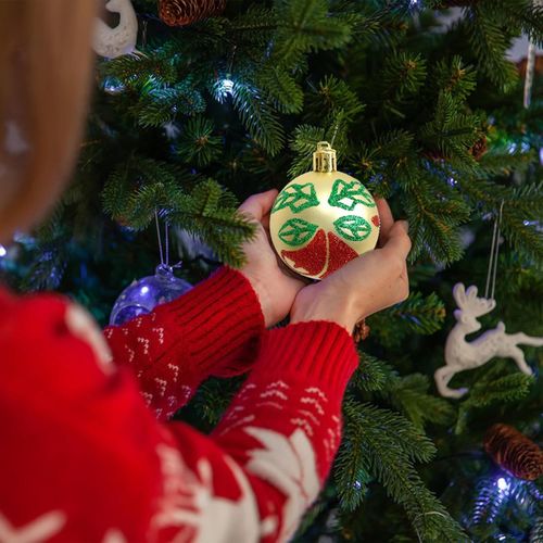 40PCS Christmas Balls Ornaments 2.36inch Shatterproof Glittering Plastic Hanging Decorations Red Green and Gold Snowflake Elk Christmas Tree Pendants for Holiday Party Decor (Red Elk)