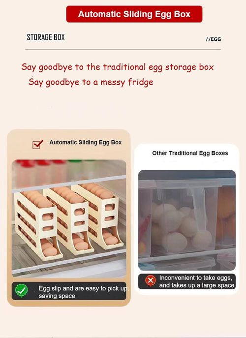 4 Tiers Egg Holder for Fridge Automatic Rolling Fridge Egg Container Large Capacity Egg Rack for Refrigerator Stackable Egg Dispenser Holder  New Auto Rolling Egg Tray (Yellow)