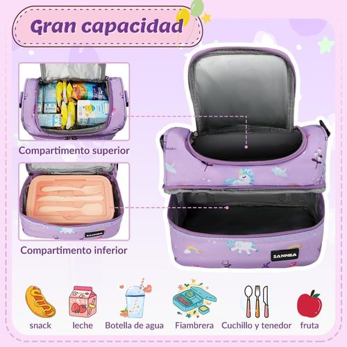 Large Insulated Thermal Lunch Box with Double Insulation, Portable Lunch Bag with Detachable Shoulder Strap for Boys Girls (Purple)