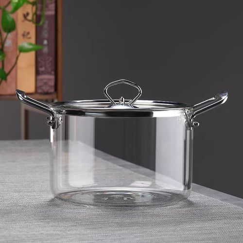 Glass Pot Saucepan with Lid Cover -  Heat-Resistant Simmer Pot for for Stove top Pasta, Soup, Stock Pot - Perfect for Electric & Gas Stoves Borosilicate