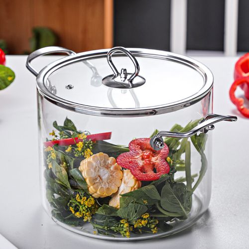 Glass Pot Saucepan with Lid Cover -  Heat-Resistant Simmer Pot for for Stove top Pasta, Soup, Stock Pot - Perfect for Electric & Gas Stoves Borosilicate