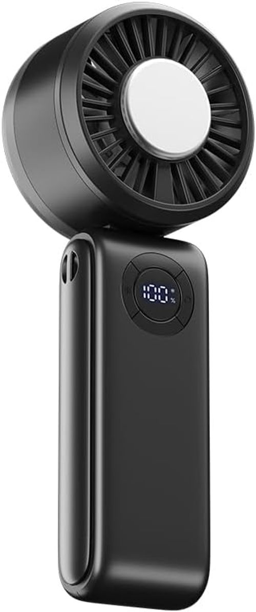 Portable Handheld Fan, 3 IN 1 Rechargeable Personal Fan with 5 Speed Wind, 4000mAh Battery, Digital Display, 90° Foldable Rapid Cooling Small Fan Desk Fan for Travel, Camping, Outdoor Sports