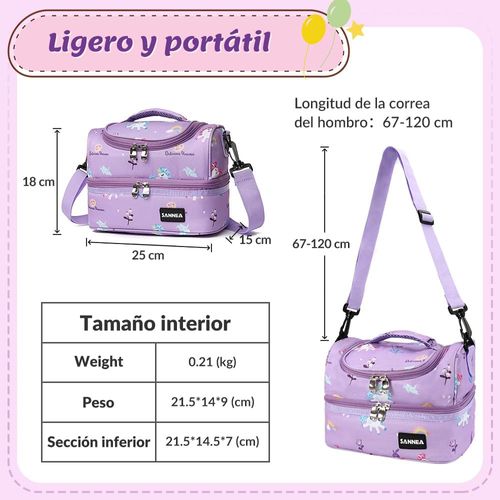 Large Insulated Thermal Lunch Box with Double Insulation, Portable Lunch Bag with Detachable Shoulder Strap for Boys Girls (Purple)