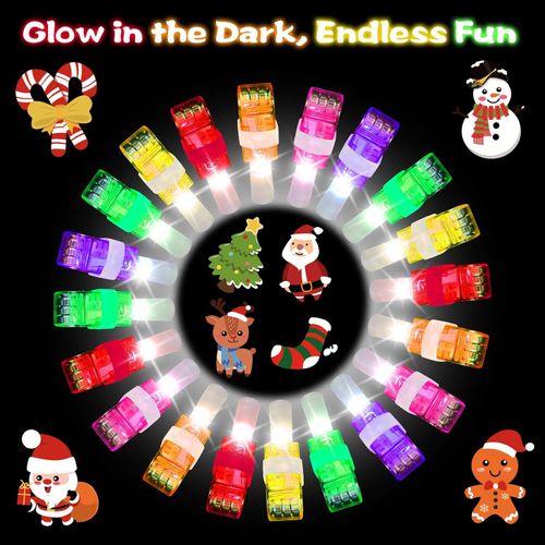 36 Packs Christmas Party Favors Light Up Finger Lights Led Glow Finger Lights Glow in The Dark Toys Bulk for Stocking Stuffers Christmas Santa Gifts Classroom Prizes Goodie Bag Fillers