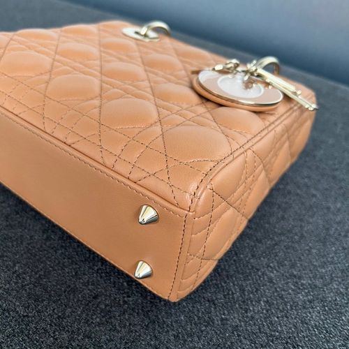 Christian Dior  Calfskin Cannage Small My ABCDior Lady Dior Tan