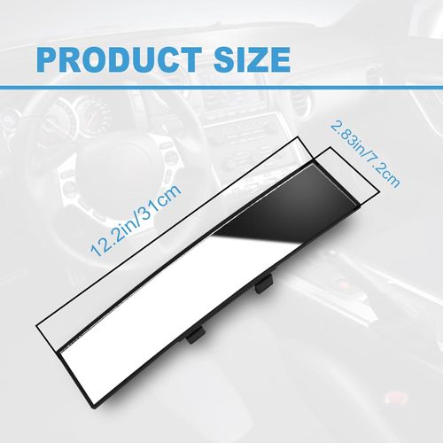 Car Rearview Mirrors, 12 inch HD Panoramic Wide Angle, Interior Clip on Panoramic Rear View Mirror for Car, Anti Glare, Automotive Accessories, Universal Use for Cars, SUVs, Trucks, Vehicles (White)