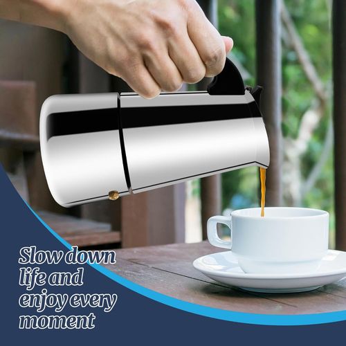 6 Cup Moka Pot Stainless Steel 300ml Italian Espresso Coffee Maker Stovetop Coffee Makers Mocha Pot Percolator Greca Coffee Maker for Induction Stove Portable for Easy Brewing Straight
