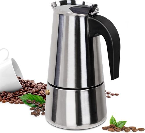 6 Cup Moka Pot Stainless Steel 300ml Italian Espresso Coffee Maker Stovetop Coffee Makers Mocha Pot Percolator Greca Coffee Maker for Induction Stove Portable for Easy Brewing Straight