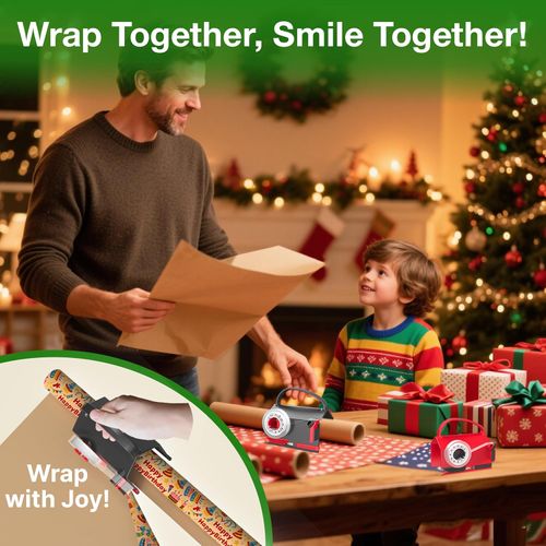Wrapping Paper Cutter, Decoration Roll Papers Gift Wrap Cutting Tool for Birthday Thanksgiving Christmas, with Handle Easy Sliding 1-Pack