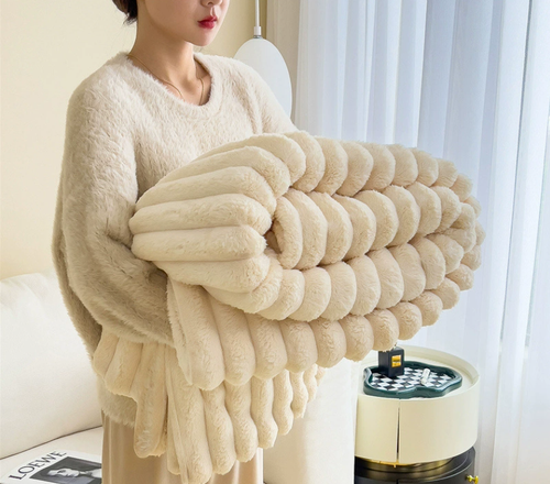 Dropshipful Faux Rabbit Fur Throw Blanket 40 * 60 Inches, Heavy Furry Luxury White Striped Blanket for Couch,Bedroom,Sofa, Warm Thick Fuzzy Tie-Dye Deck Blanket