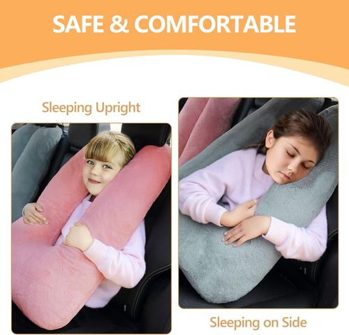 Travel Pillow Car Sleeping Long Journeys Pillows for The Back seat Adults and Children on Head Support and Body Support U-Shaped Pillows(Pink)