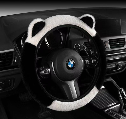 Artificial cute plush ear steering wheel cover - Comfortable and anti-slip high-quality wool-like material, suitable for various steering wheels ranging from 13 inches to 15.35 inches.