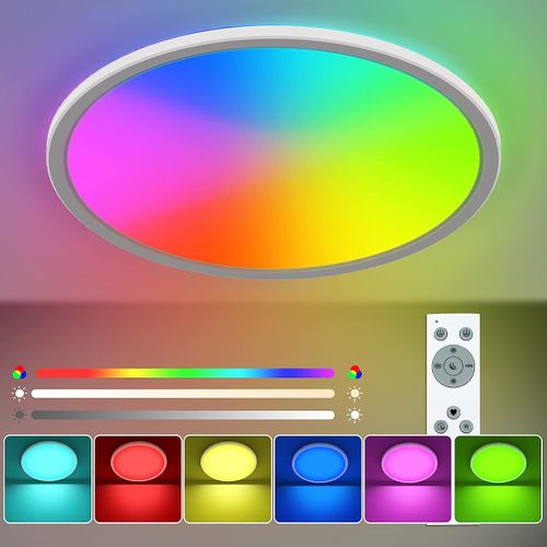 slochi 24W LED Deckenleuchte Dimmbar mit Fernbedienung, 25cm RGB Farbwechsel Deckenlampe,3200LM 4000K Farbtemperatur LED Lampen Deckenlampen für Kinderzimmer Schlafzimmer Wohnzimmer Badezimmer