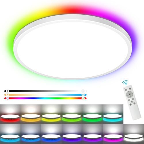 Deckenlampe Led,24W Led Deckenleuchte Dimmbar 3000-6000K Mit Fernbedienung RGB 13 Farbwechsel Licht Jagen 2.5cm UltradüNn Modern Lampen Deckenlampen für Wohnzimmer Badezimmer Schlafzimmer Kinderzimmer